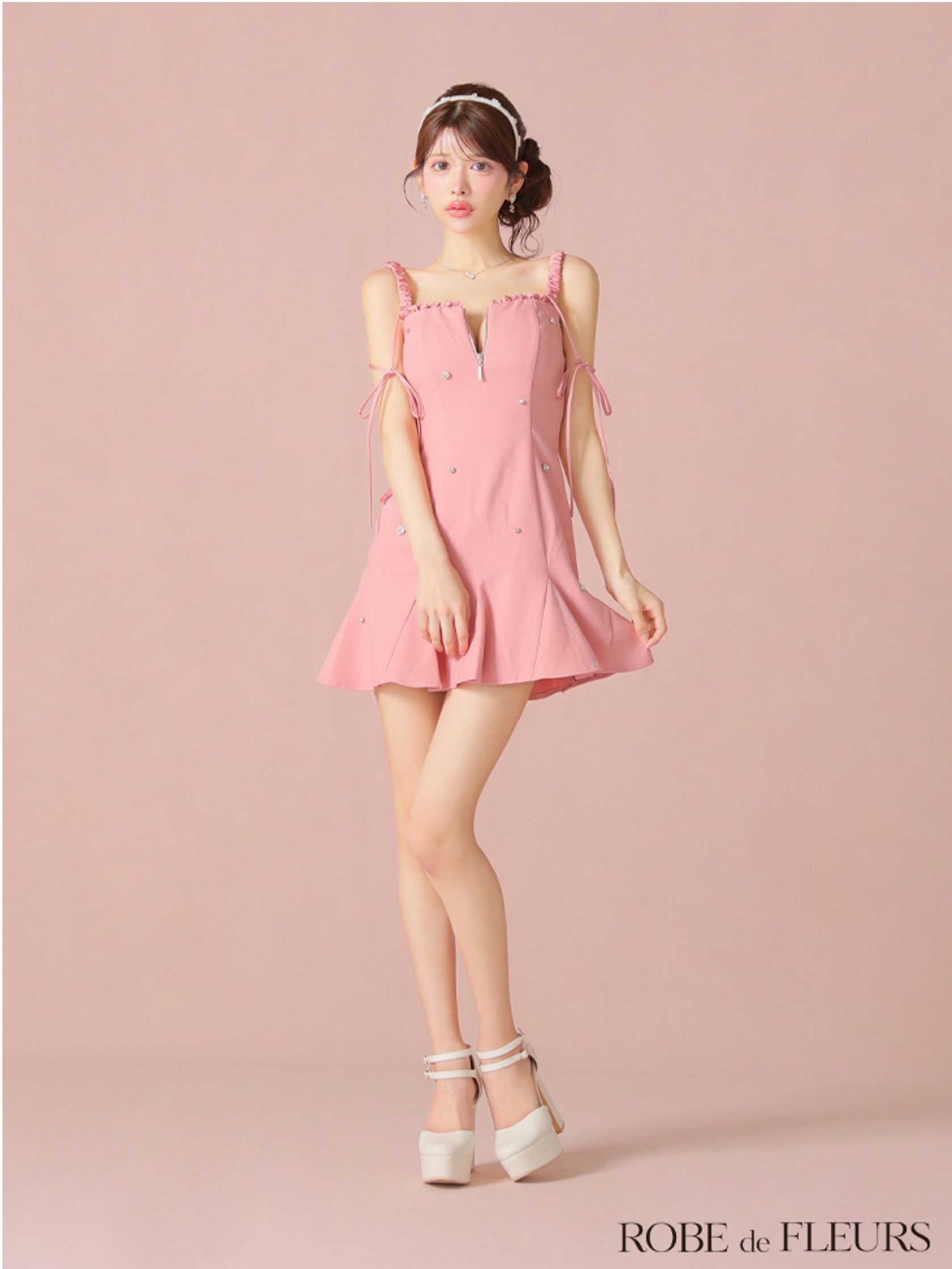 ROBE de FLEURS ローブドフルール ビジューセミフレアミニキャバドレス fm4102-c