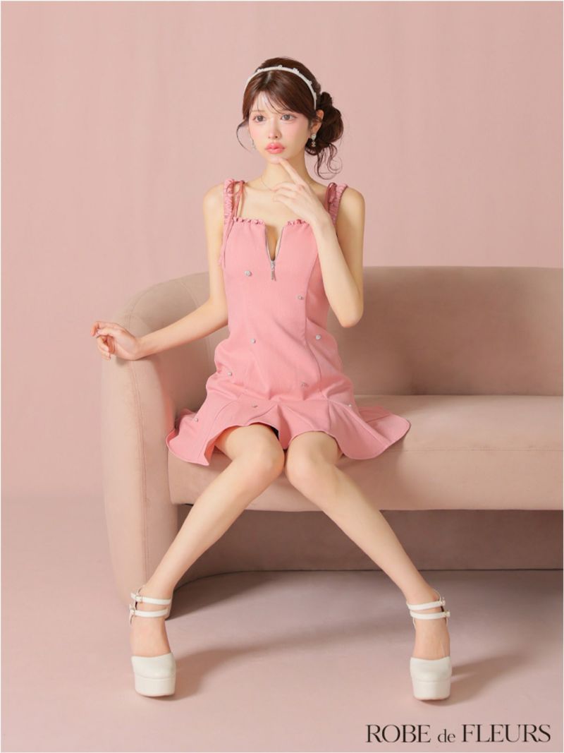 ROBE de FLEURS ローブドフルール ビジューセミフレアミニキャバドレス fm4102-c