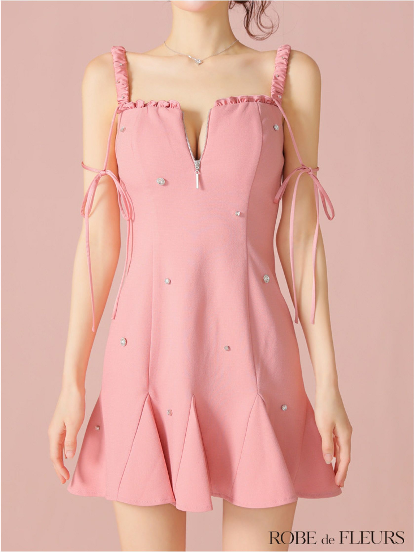 ROBE de FLEURS ローブドフルール ビジューセミフレアミニキャバドレス fm4102-c