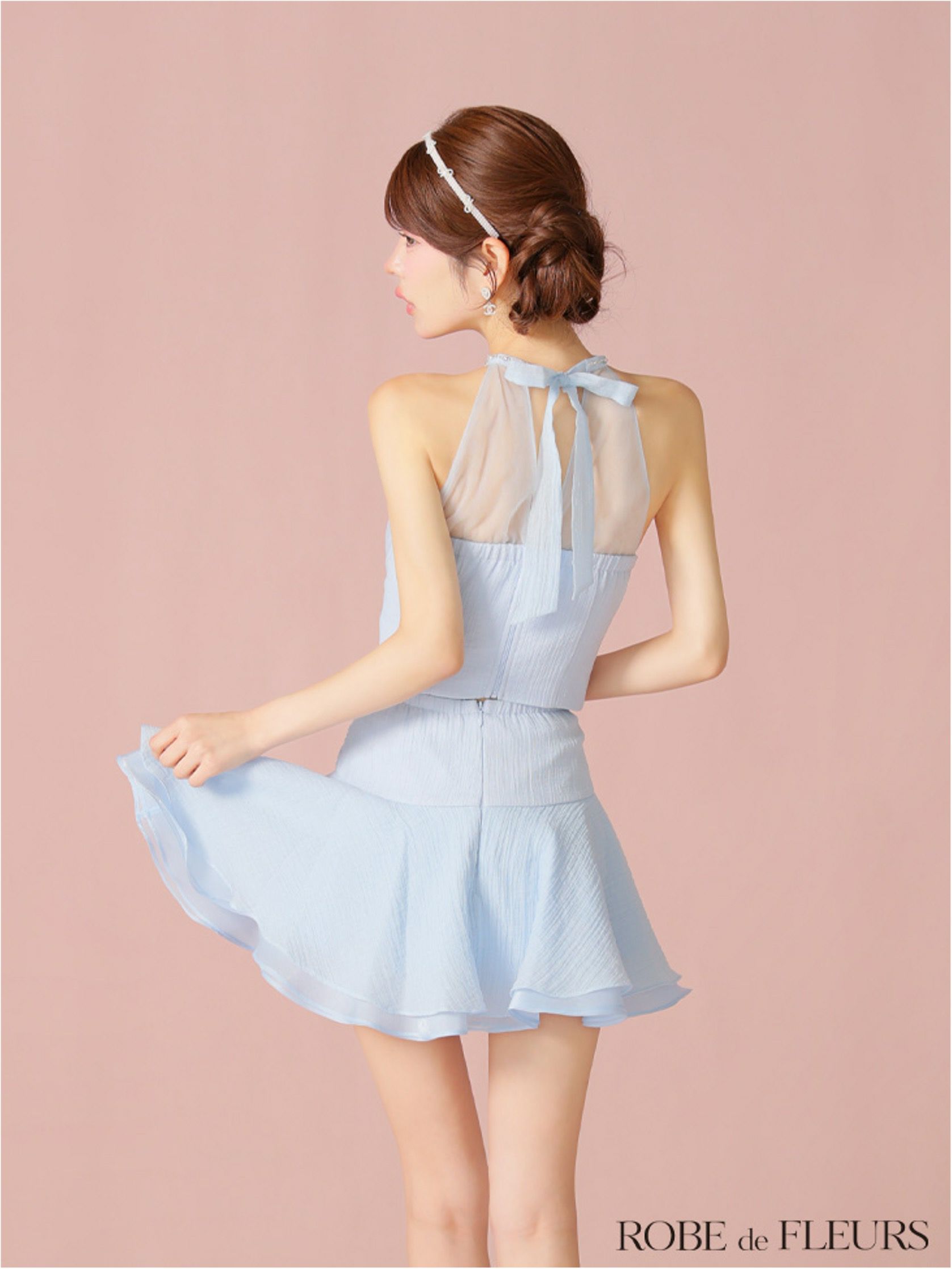 ROBE de FLEURS ローブドフルール ビジューホルターシフォンフレアミニキャバドレス fm4103-c