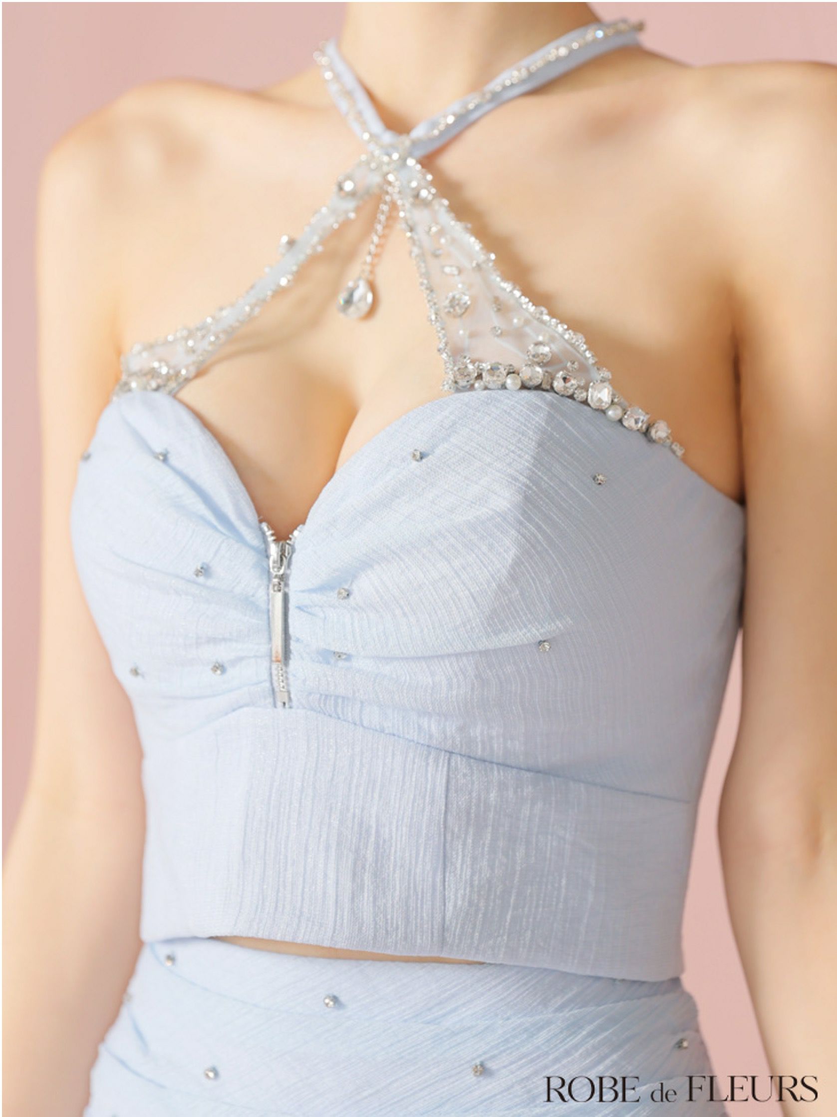 ROBE de FLEURS ローブドフルール ビジューホルターシフォンフレアミニキャバドレス fm4103-c