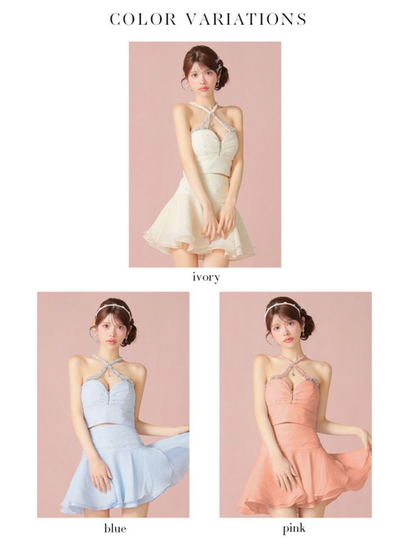 ROBE de FLEURS ローブドフルール ビジューホルターシフォンフレアミニキャバドレス fm4103-c