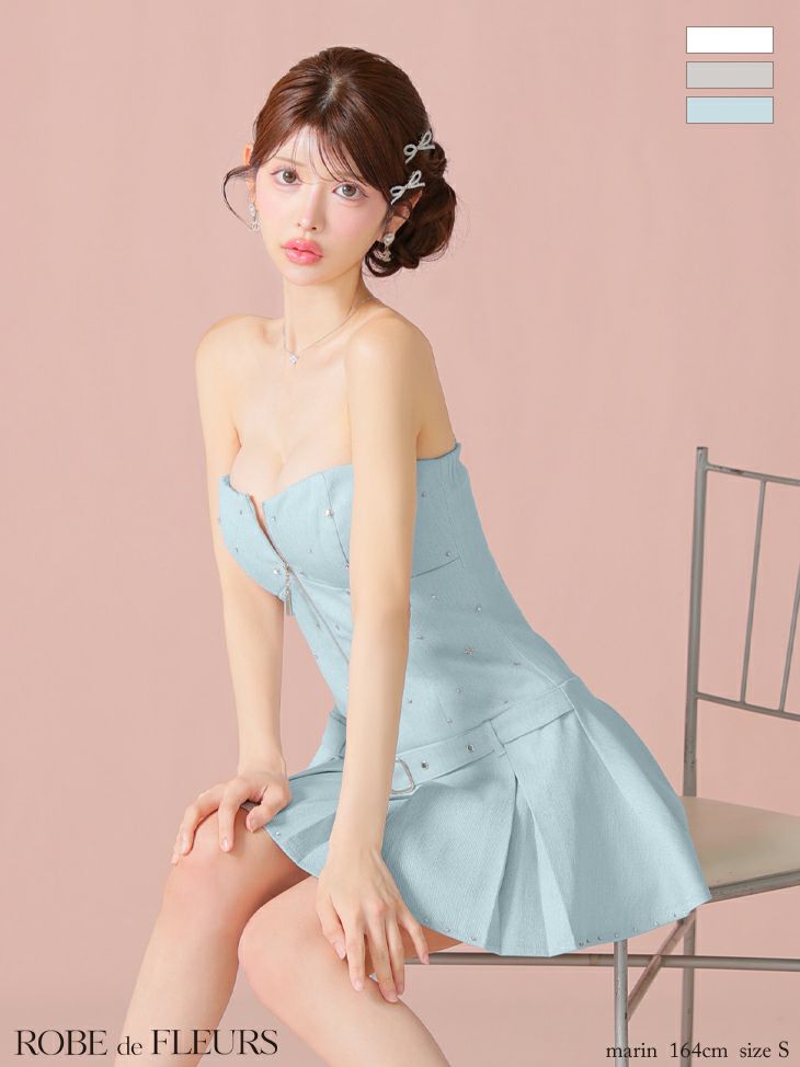ROBE de FLEURS ローブドフルール ラメツイルベルトプリーツミニキャバドレス fm4104-c