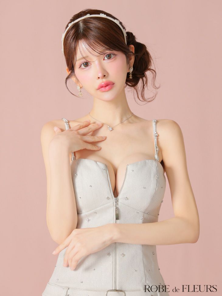 ROBE de FLEURS ローブドフルール ラメツイルベルトプリーツミニキャバドレス fm4104-c