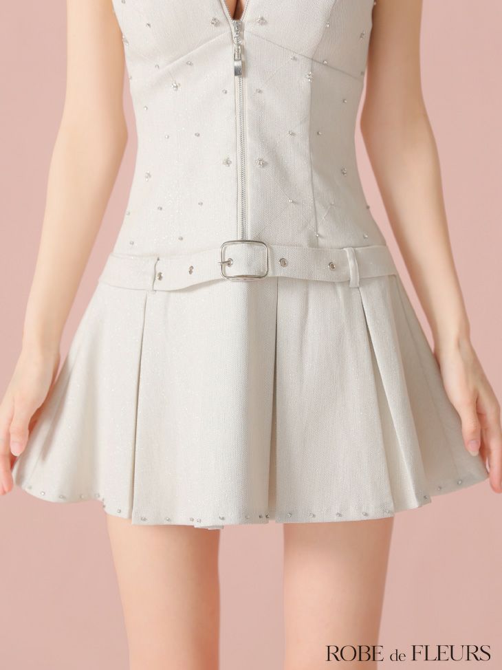 ROBE de FLEURS ローブドフルール ラメツイルベルトプリーツミニキャバドレス fm4104-c