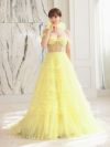 【2点セット】vanityME.couture. バニティミークチュール オフショル チュール ビジューライン ヌードベース リボンショール付き プリンセス 姫 ロングドレス バースデードレス イエロー vctr-l-a1150-3