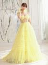 【2点セット】vanityME.couture. バニティミークチュール オフショル チュール ビジューライン ヌードベース リボンショール付き プリンセス 姫 ロングドレス バースデードレス イエロー vctr-l-a1150-3
