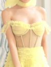 【2点セット】vanityME.couture. バニティミークチュール オフショル チュール ビジューライン ヌードベース リボンショール付き プリンセス 姫 ロングドレス バースデードレス イエロー vctr-l-a1150-3