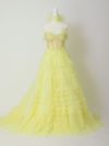 【2点セット】vanityME.couture. バニティミークチュール オフショル チュール ビジューライン ヌードベース リボンショール付き プリンセス 姫 ロングドレス バースデードレス イエロー vctr-l-a1150-3