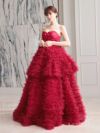 vanityME.couture. バニティミークチュール リボンモチーフ サテン 2段ボリュームフリル プリンセス 姫 ロングドレス バースデードレス レッド vctr-t-25011-2