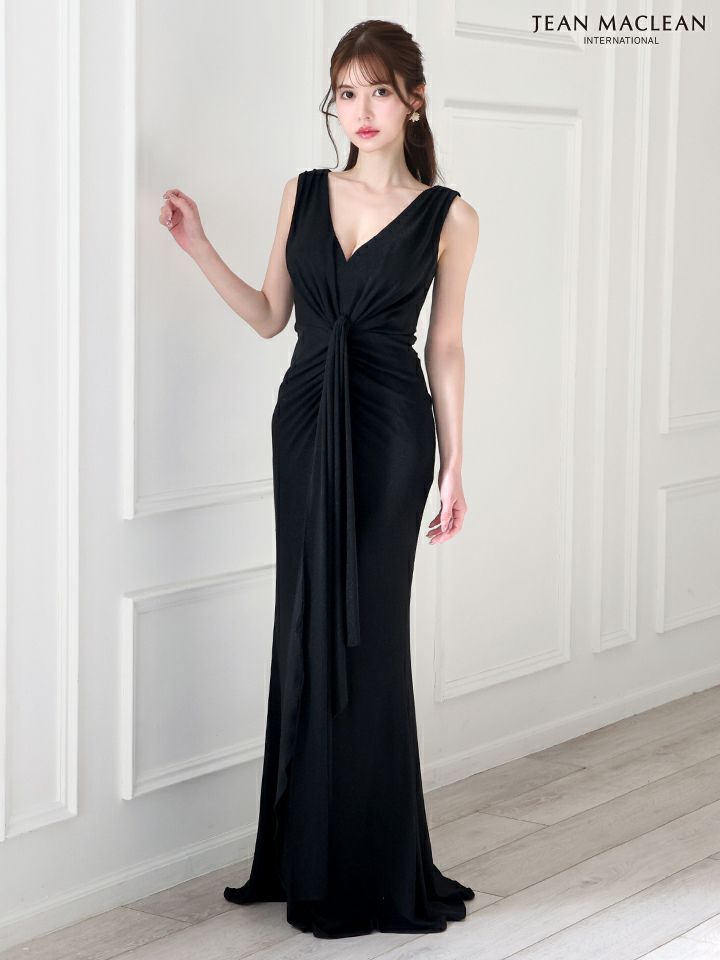 JEAN MACLEAN ジャンマクレーン ワンカラー/ラメニット/カシュクール/アシンメトリースリット/ロングドレス ja51824-c