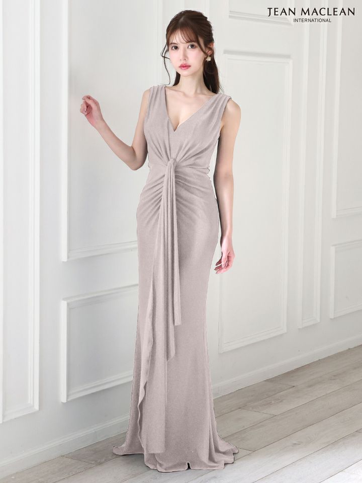 JEAN MACLEAN ジャンマクレーン ワンカラー/ラメニット/カシュクール/アシンメトリースリット/ロングドレス ja51824-c