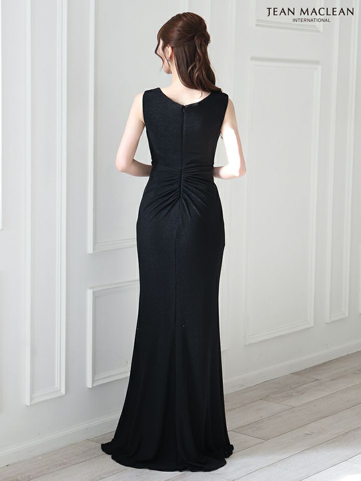 JEAN MACLEAN ジャンマクレーン ワンカラー/ラメニット/カシュクール/アシンメトリースリット/ロングドレス ja51824-c