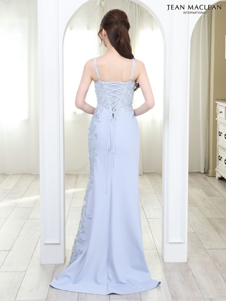 JEAN MACLEAN ジャンマクレーン コルセットレース/スパンコール刺繍/アシンメトリー/スリット入り/ロングドレス ja51826-c