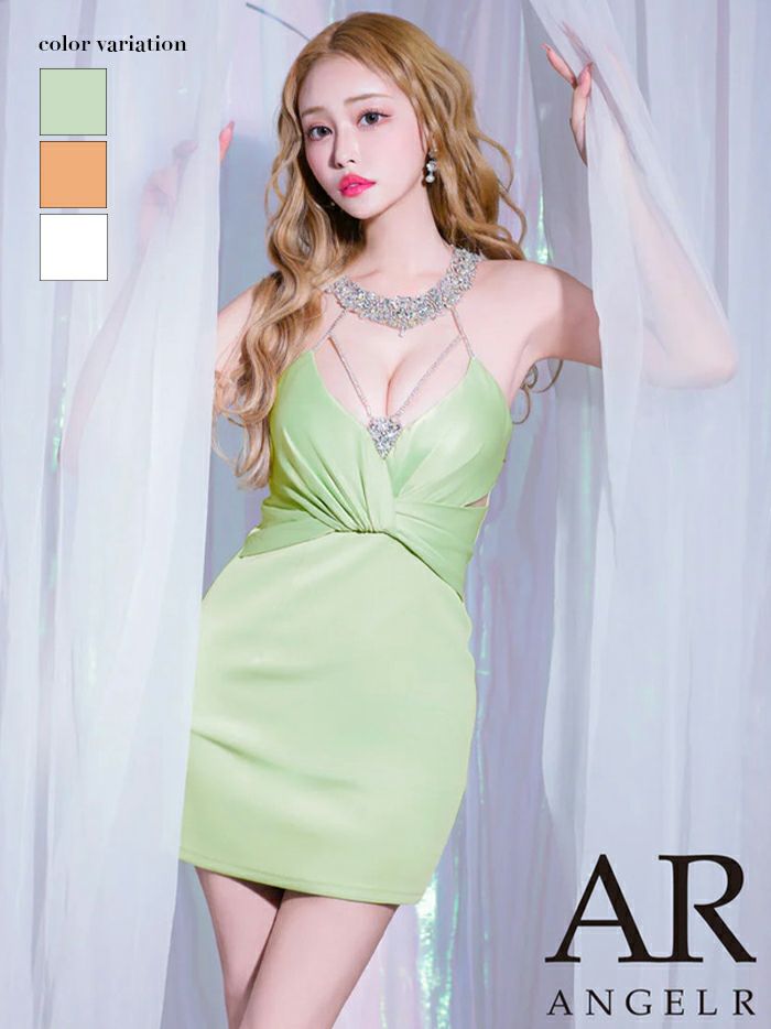 AngelR エンジェルアール サテンホルターネックビジュータイトミニドレス ar25221