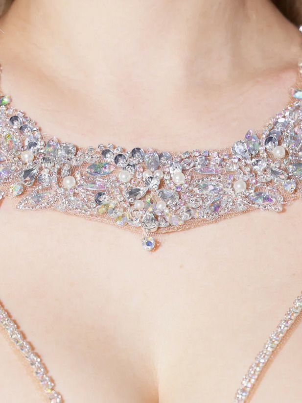 AngelR エンジェルアール サテンホルターネックビジュータイトミニドレス ar25221