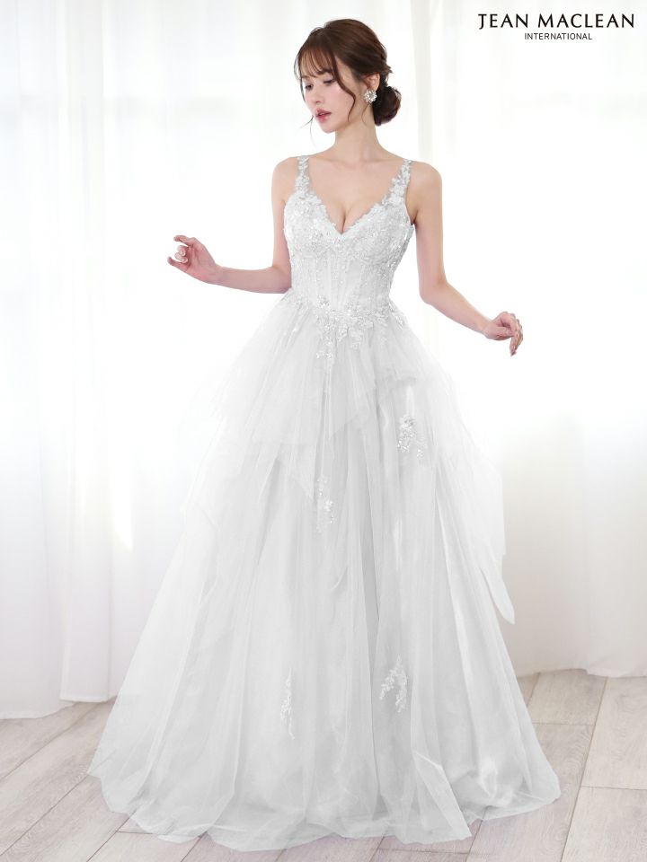 JEAN MACLEAN ジャンマクレーン フラワービジュー/ペプラム/スパンコールレース/姫/ロングドレス ja51828-c