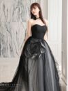 vanityME.couture. バニティミークチュール ビッグローズモチーフ チュールスカート ローズコサージュチョーカー付き プリンセス 姫 ロングドレス バースデードレス ブラック vctr-t-25012