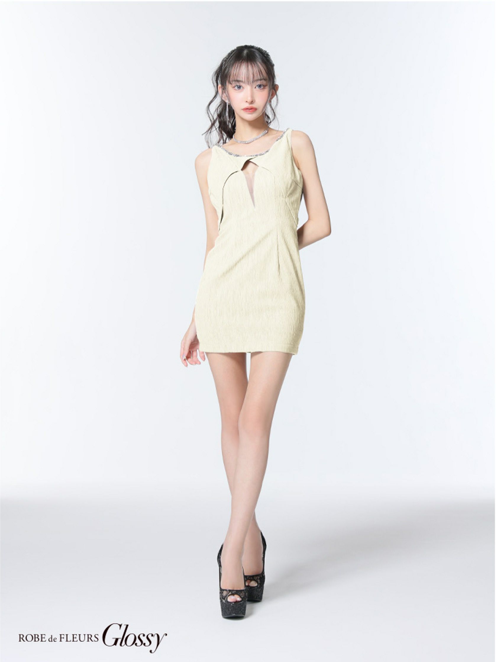 Glossy ローブドフルールグロッシー ビジューネックバストカットタイトミニキャバドレス gl3794-c