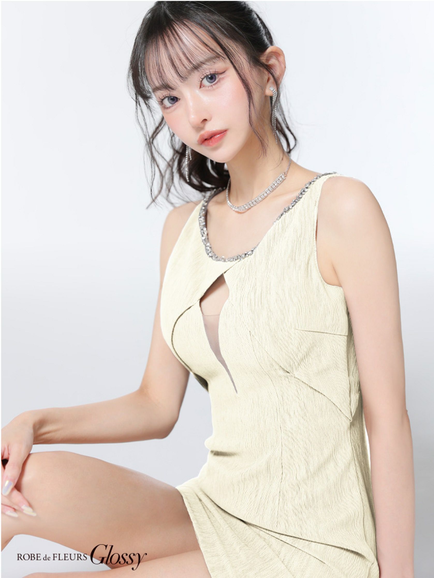 Glossy ローブドフルールグロッシー ビジューネックバストカットタイトミニキャバドレス gl3794-c