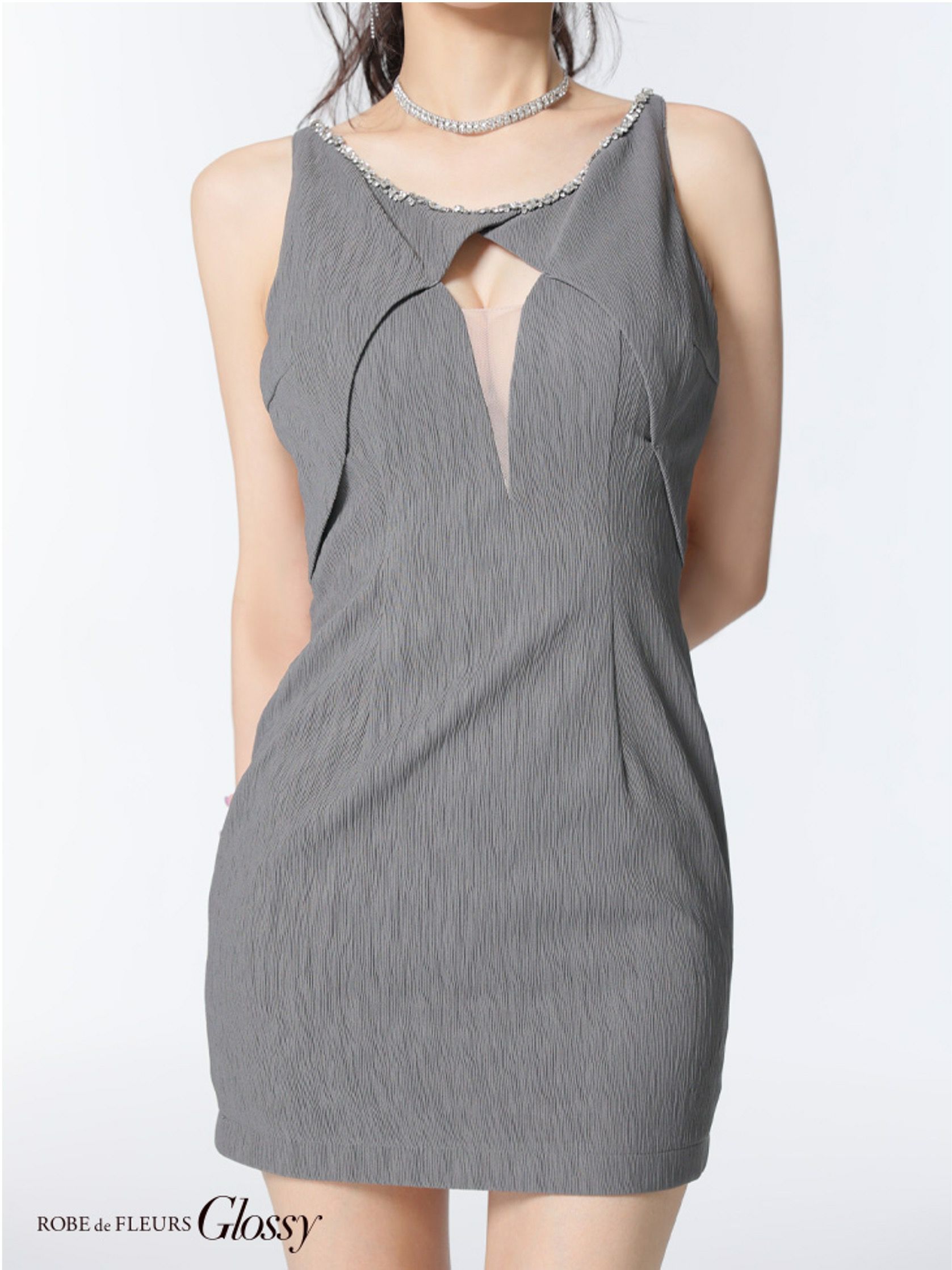 Glossy ローブドフルールグロッシー ビジューネックバストカットタイトミニキャバドレス gl3794-c