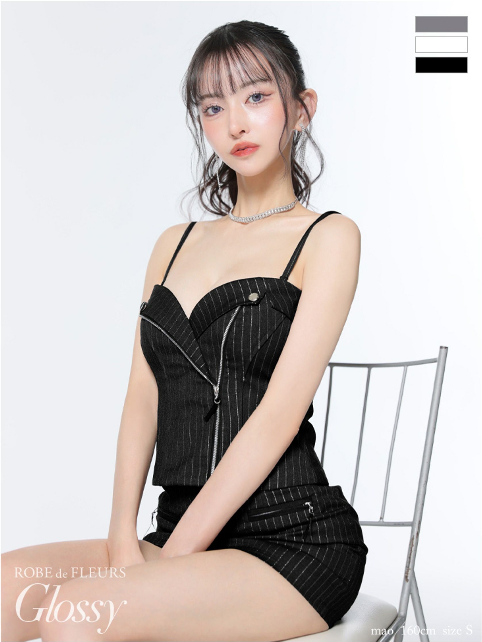 Glossy ローブドフルールグロッシー ストライプジップデザインタイトミニキャバドレス gl3928-c