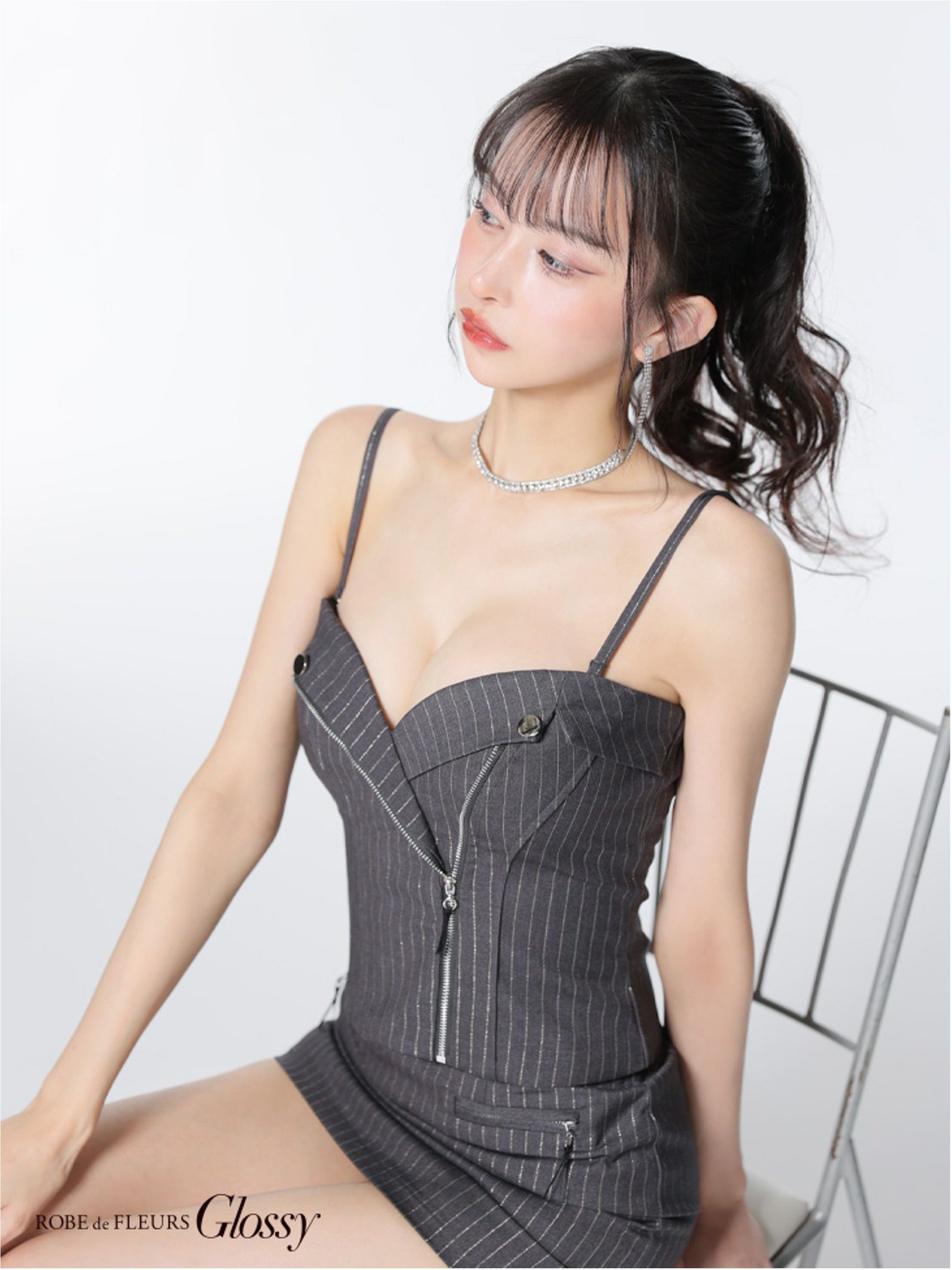 Glossy ローブドフルールグロッシー ストライプジップデザインタイトミニキャバドレス gl3928-c