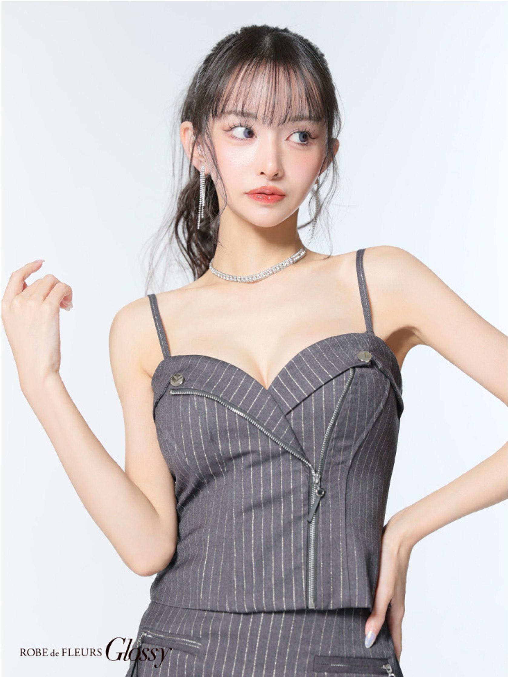 Glossy ローブドフルールグロッシー ストライプジップデザインタイトミニキャバドレス gl3928-c