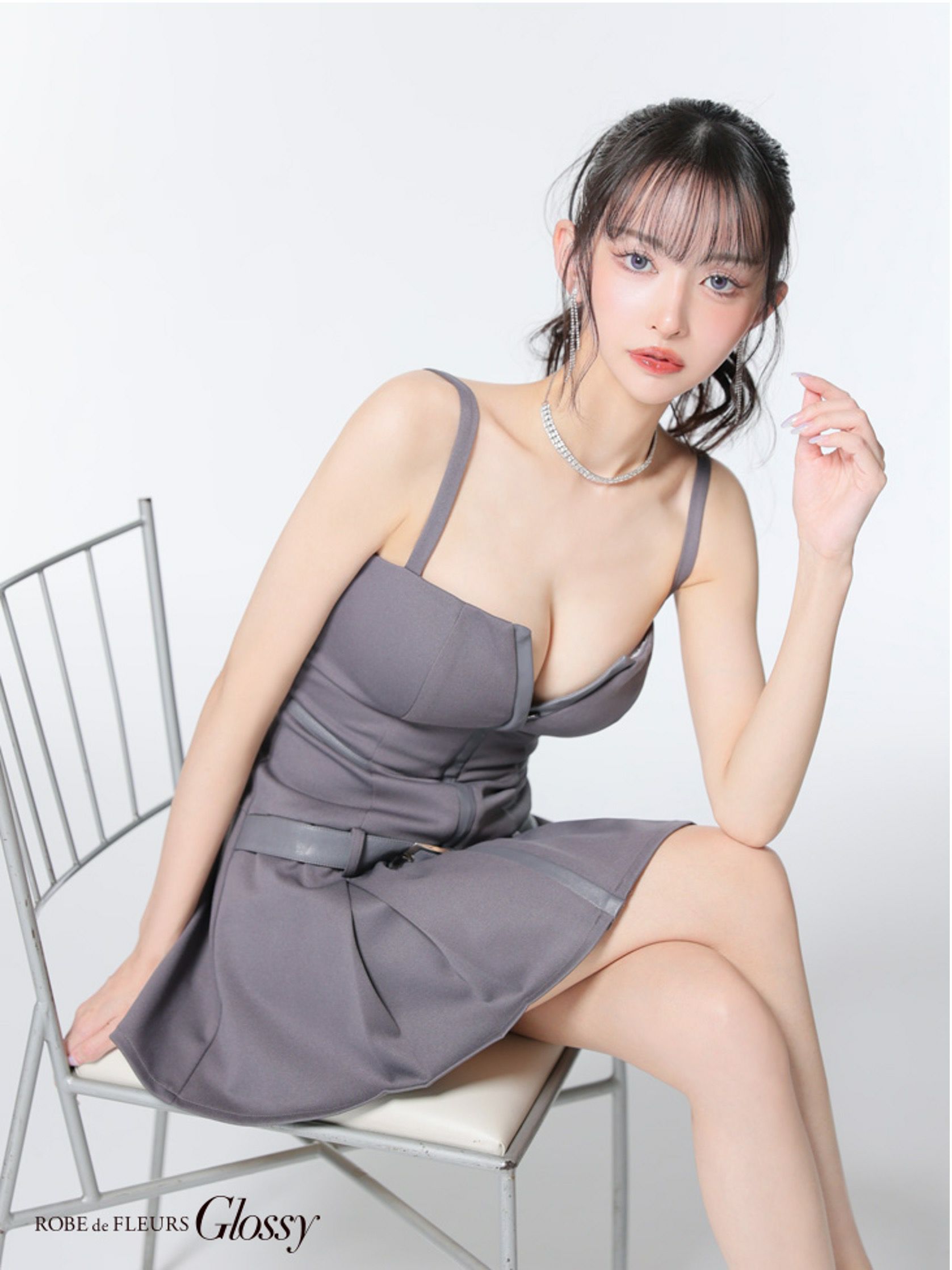 Glossy ローブドフルールグロッシー フロントジップベルトプリーツミニキャバドレス gl4101-c