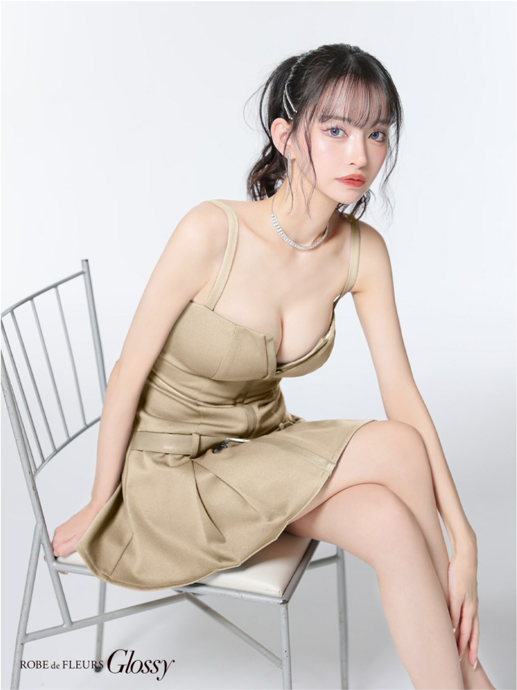 Glossy ローブドフルールグロッシー フロントジップベルトプリーツミニキャバドレス gl4101-c