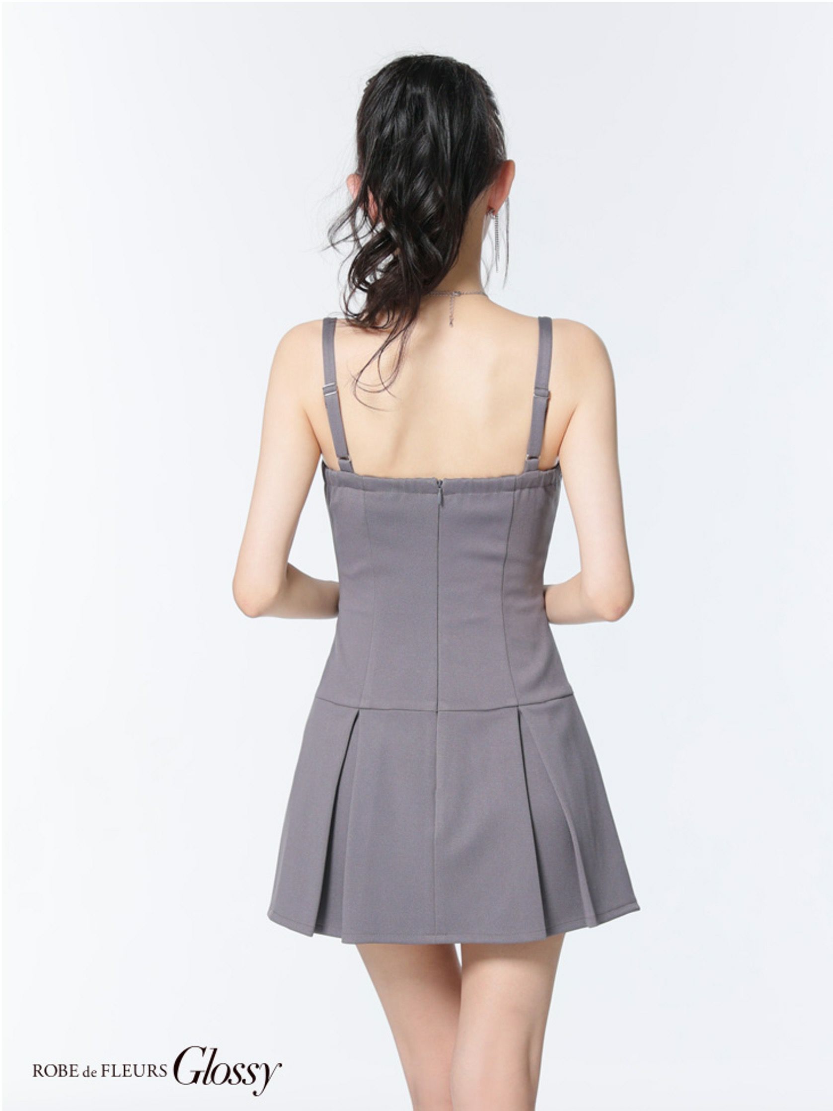 Glossy ローブドフルールグロッシー フロントジップベルトプリーツミニキャバドレス gl4101-c