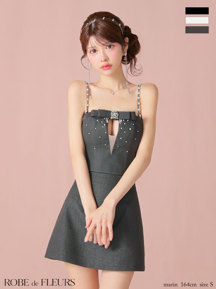 ROBE de FLEURS ローブドフルール ビジューリボンセットアップタイトミニキャバドレス fm3456