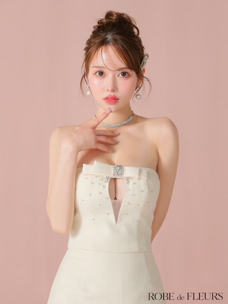 ROBE de FLEURS ローブドフルール ビジューリボンセットアップタイトミニキャバドレス fm3456