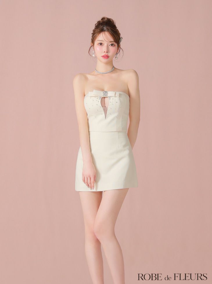 ROBE de FLEURS ローブドフルール ビジューリボンセットアップタイトミニキャバドレス fm3456