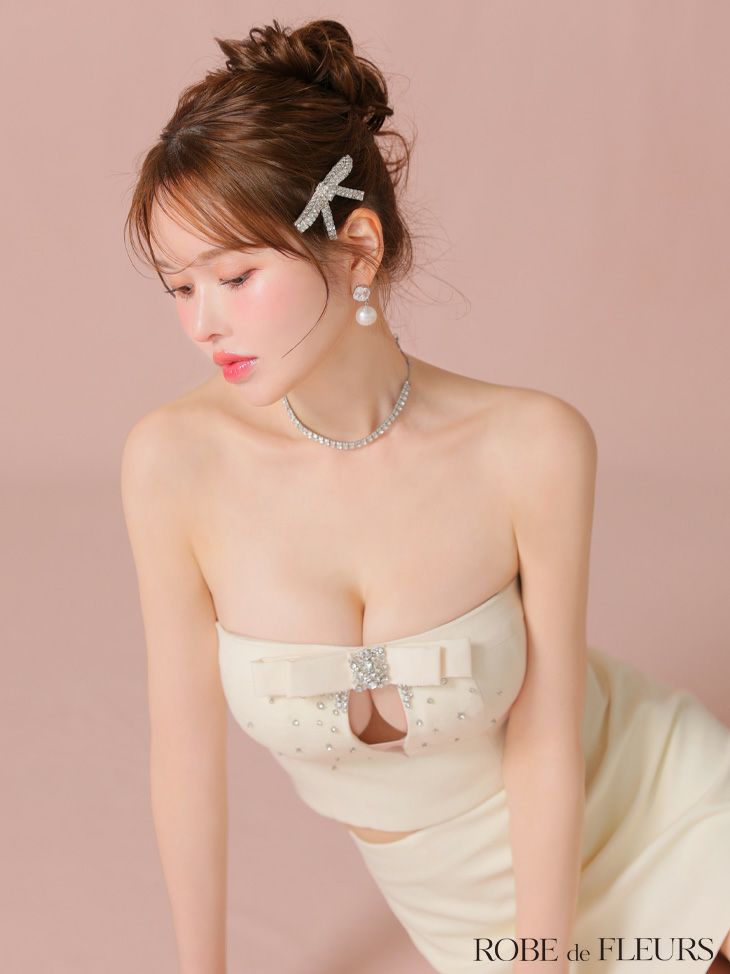 ROBE de FLEURS ローブドフルール ビジューリボンセットアップタイトミニキャバドレス fm3456