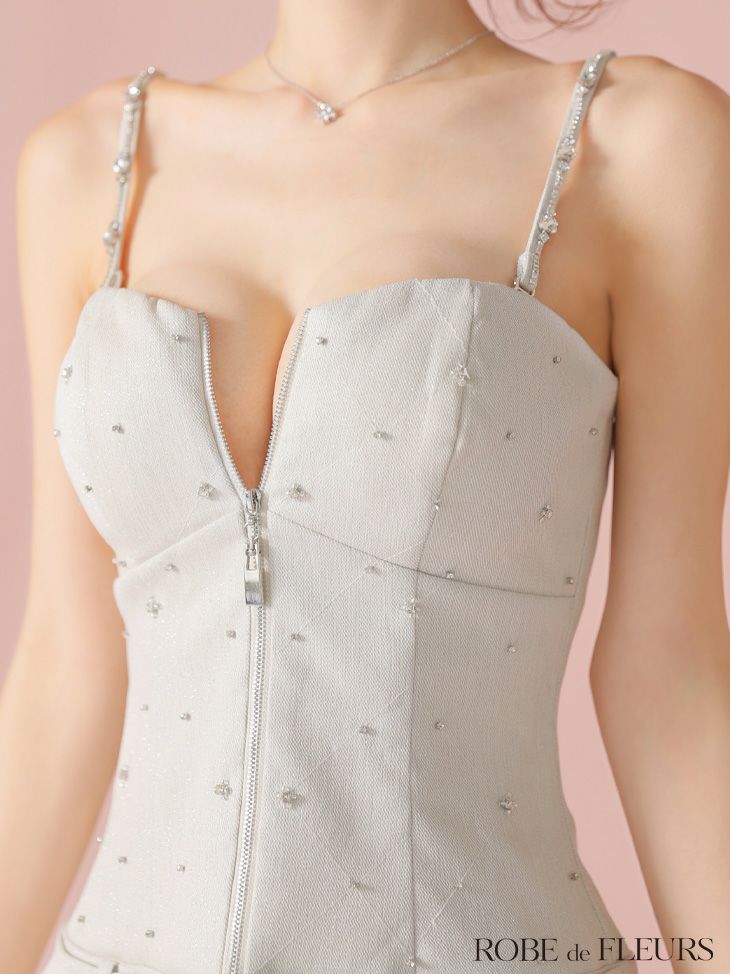 ROBE de FLEURS ローブドフルール ラメツイルベルトプリーツミニキャバドレス fm4104