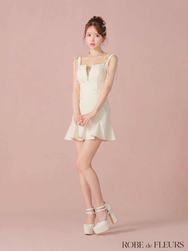 ROBE de FLEURS ローブドフルール ビジューセミフレアミニキャバドレス fm4102