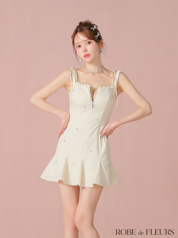 ROBE de FLEURS ローブドフルール ビジューセミフレアミニキャバドレス fm4102