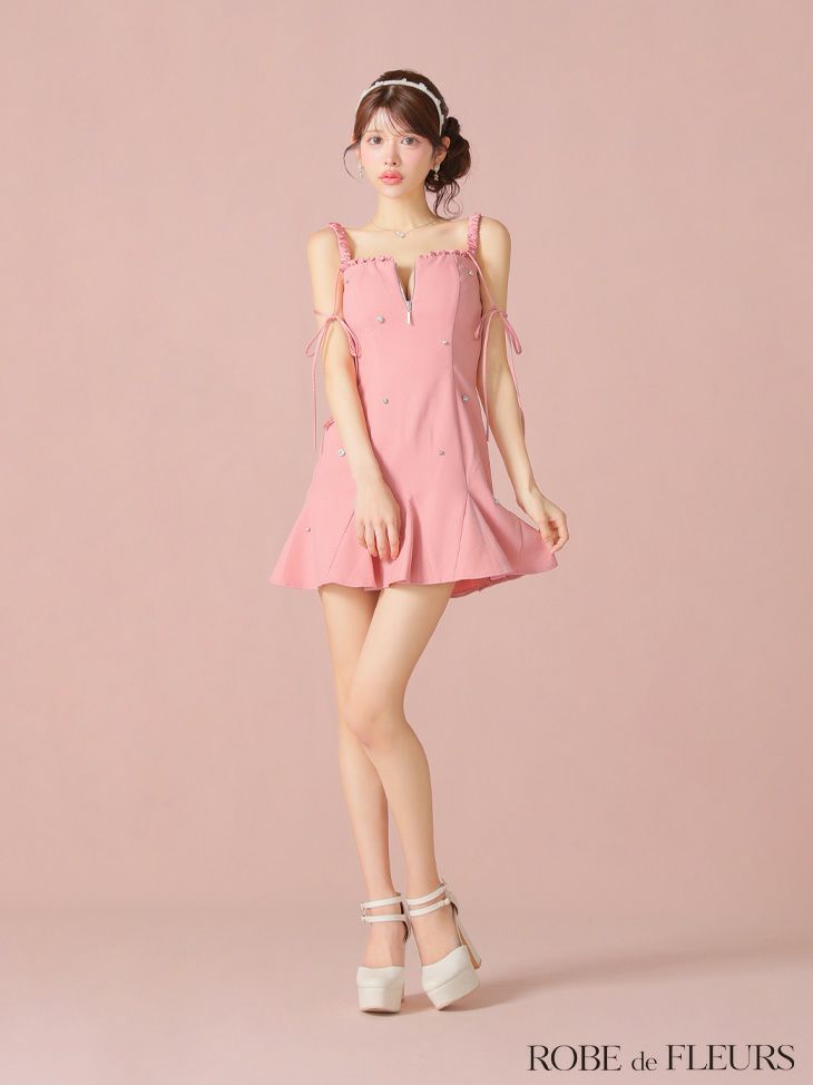 ROBE de FLEURS ローブドフルール ビジューセミフレアミニキャバドレス fm4102