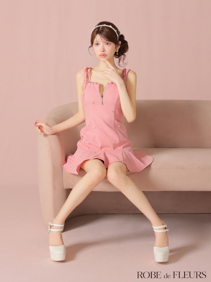 ROBE de FLEURS ローブドフルール ビジューセミフレアミニキャバドレス fm4102