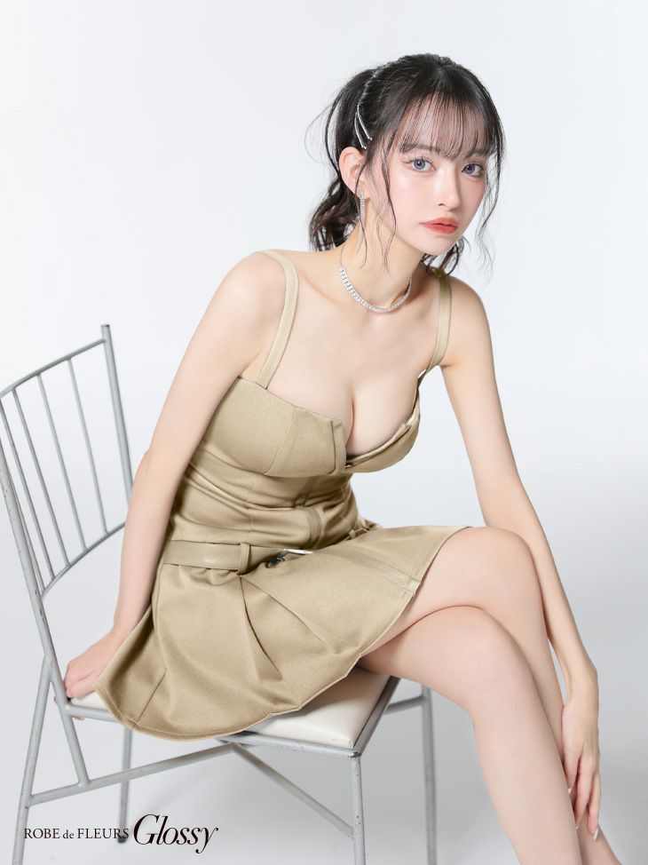 Glossy ローブドフルールグロッシー フロントジップベルトプリーツミニキャバドレス gl4101