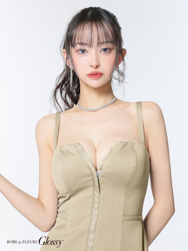 Glossy ローブドフルールグロッシー フロントジップベルトプリーツミニキャバドレス gl4101