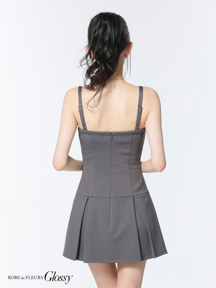 Glossy ローブドフルールグロッシー フロントジップベルトプリーツミニキャバドレス gl4101