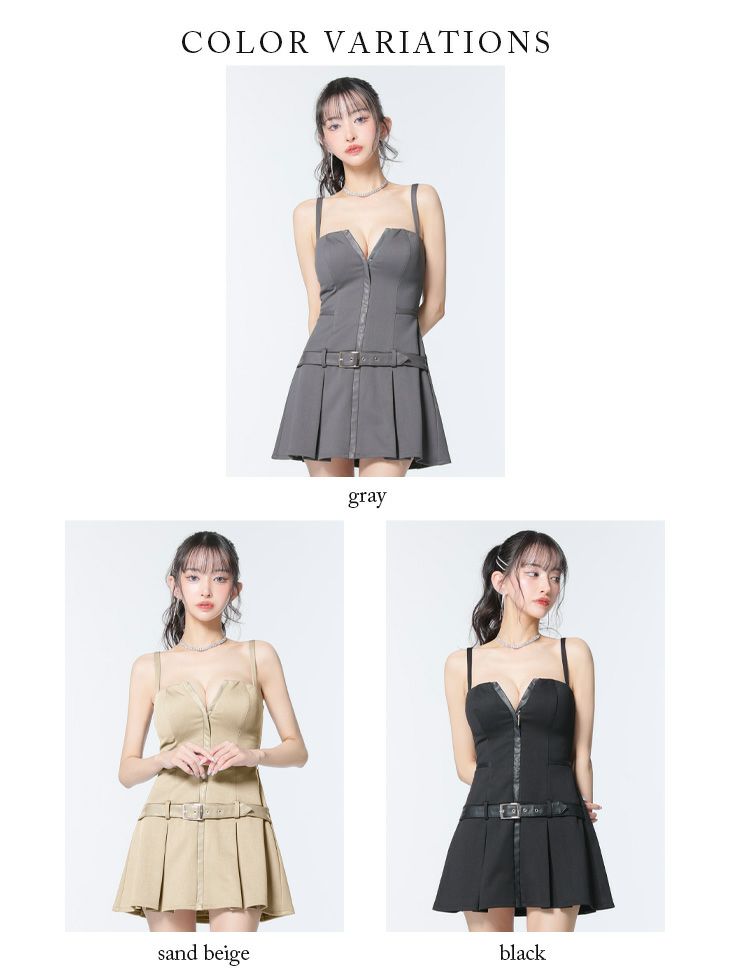 Glossy ローブドフルールグロッシー フロントジップベルトプリーツミニキャバドレス gl4101