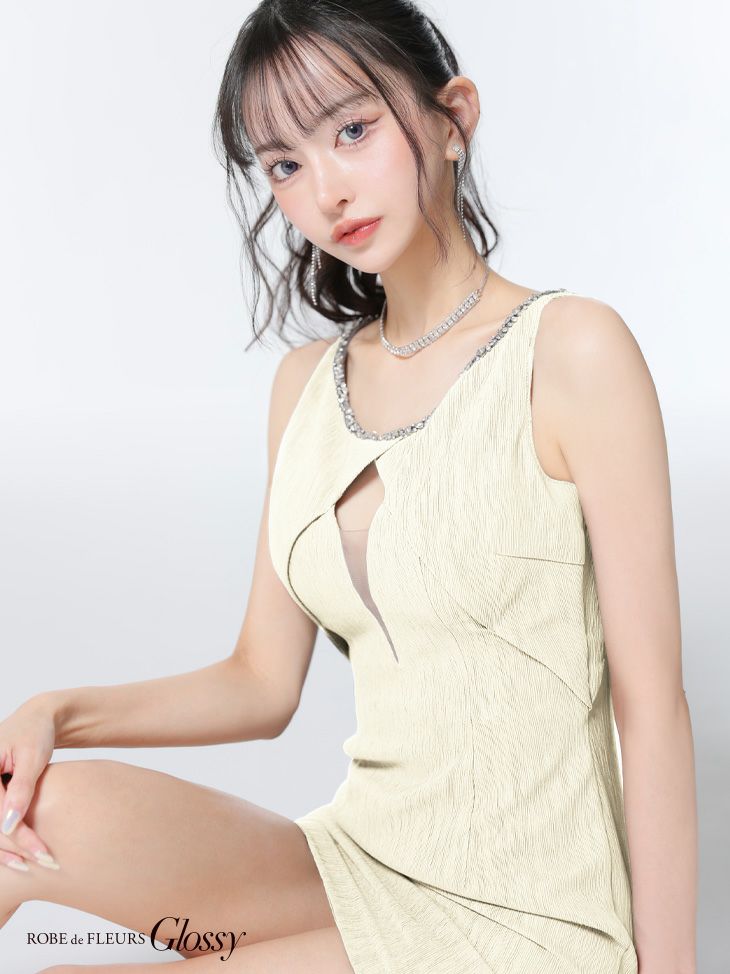 Glossy ローブドフルールグロッシー ビジューネックバストカットタイトミニキャバドレス gl3794