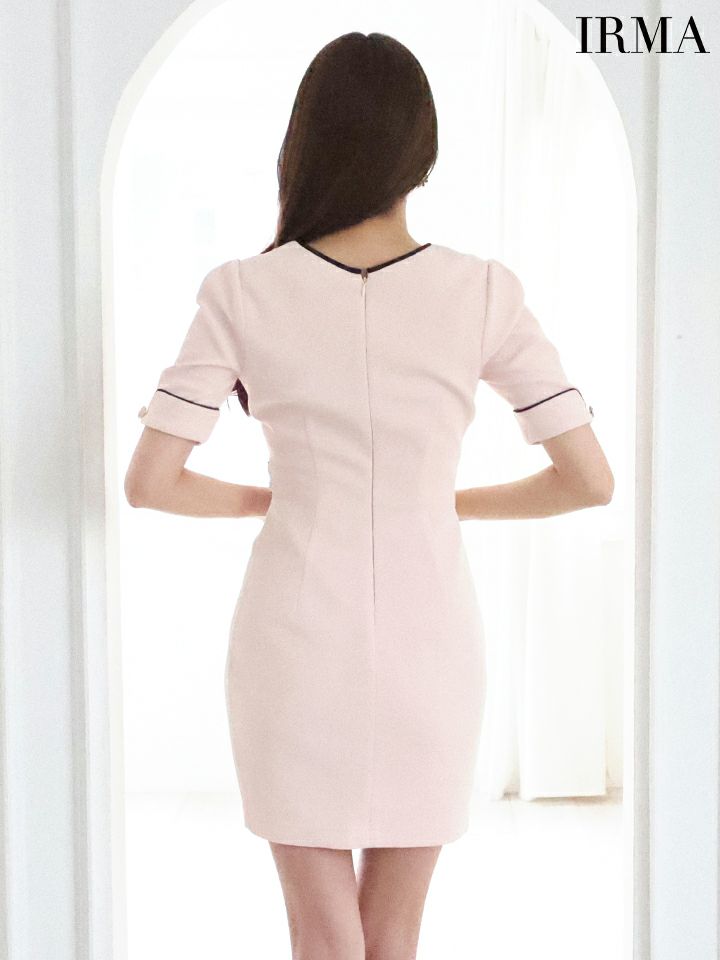 IRMA イルマ バイカラー/フロントジップ/半袖/カットアウト/パイピング/タイト ミニドレス ir55032-ks