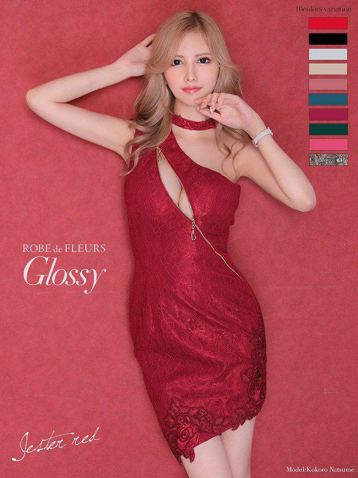 【ROBE de FLEURS SALE】 Glossy ローブドフルール グロッシー ジッパー×ストレッチタイトミニキャバドレス gl2003-s25