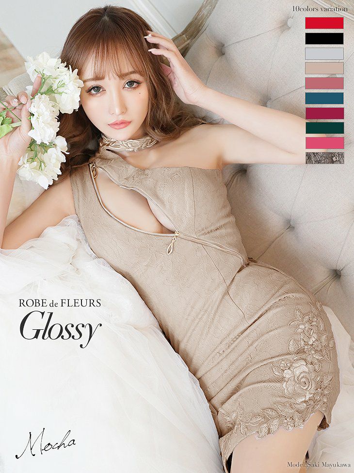 【ROBE de FLEURS SALE】 Glossy ローブドフルール グロッシー ジッパー×ストレッチタイトミニキャバドレス gl2003-s25