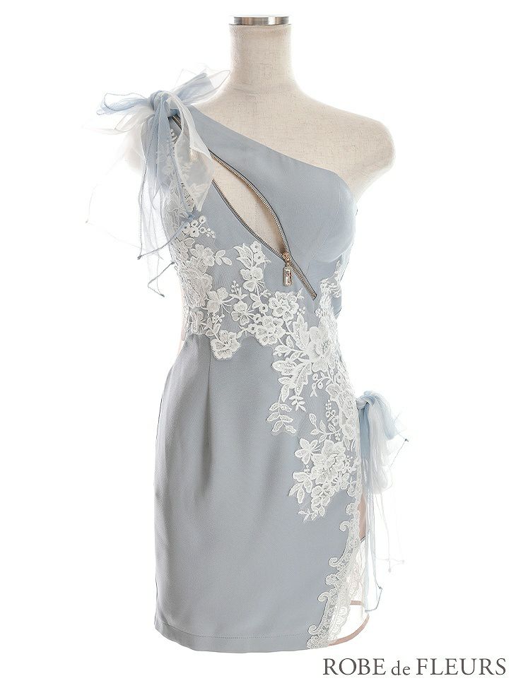 【ROBE de FLEURS SALE】 ROBE de FLEURS ローブドフルールシフォンリボンｘアシンメトリージッパーキャバドレス fm2605-s25