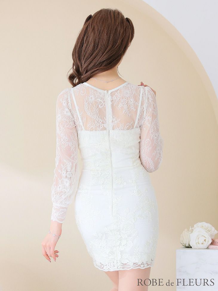 【ROBE de FLEURS SALE】 ROBE de FLEURS ローブドフルール　バスト下カット×レーススリーブミニキャバドレス fm2634-s25